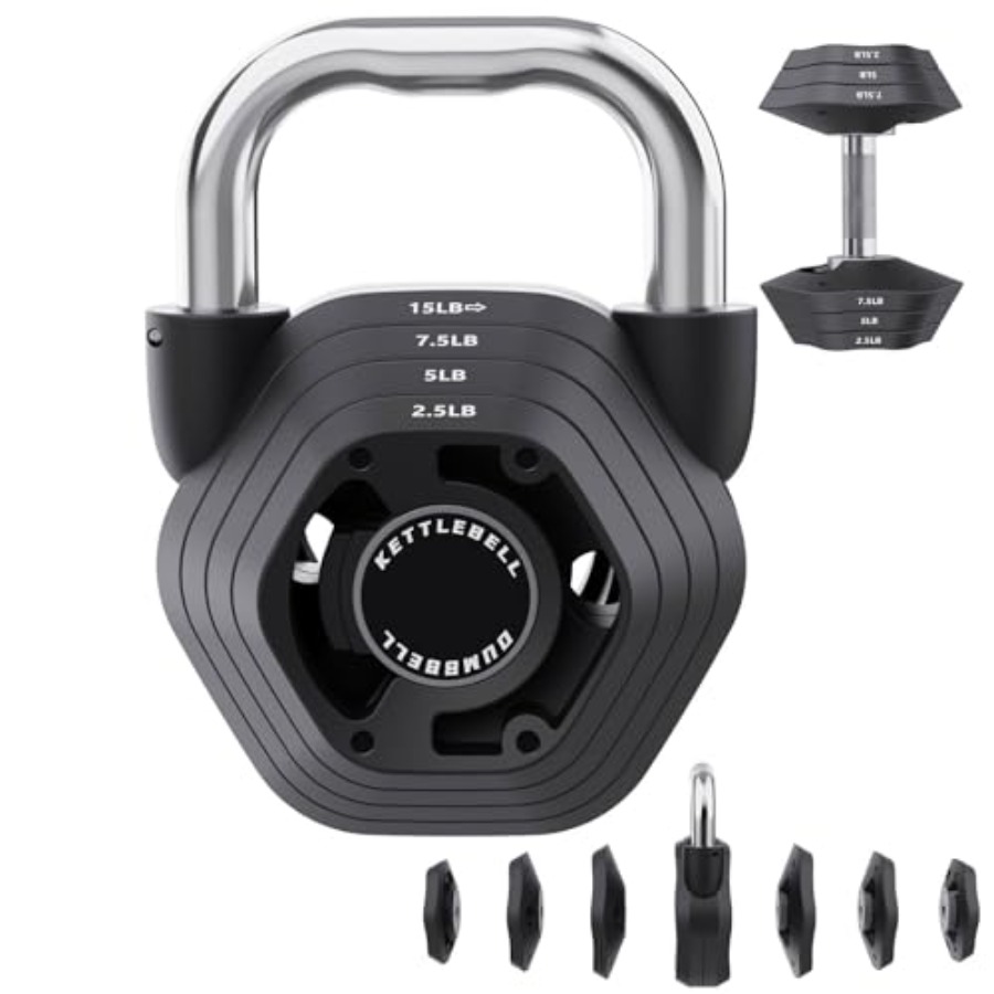 Home Gym Kettlebells - 2-in-1 Adjustable Kettlebell 15-45LB Weight Set